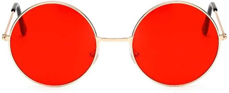 Unisex Red Silver Round Sunglass